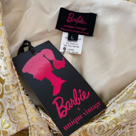 Barbie x Unique Vintage Evening Splendour Brocade Coat w/Faux Fur NWT - Picture 11 of 15